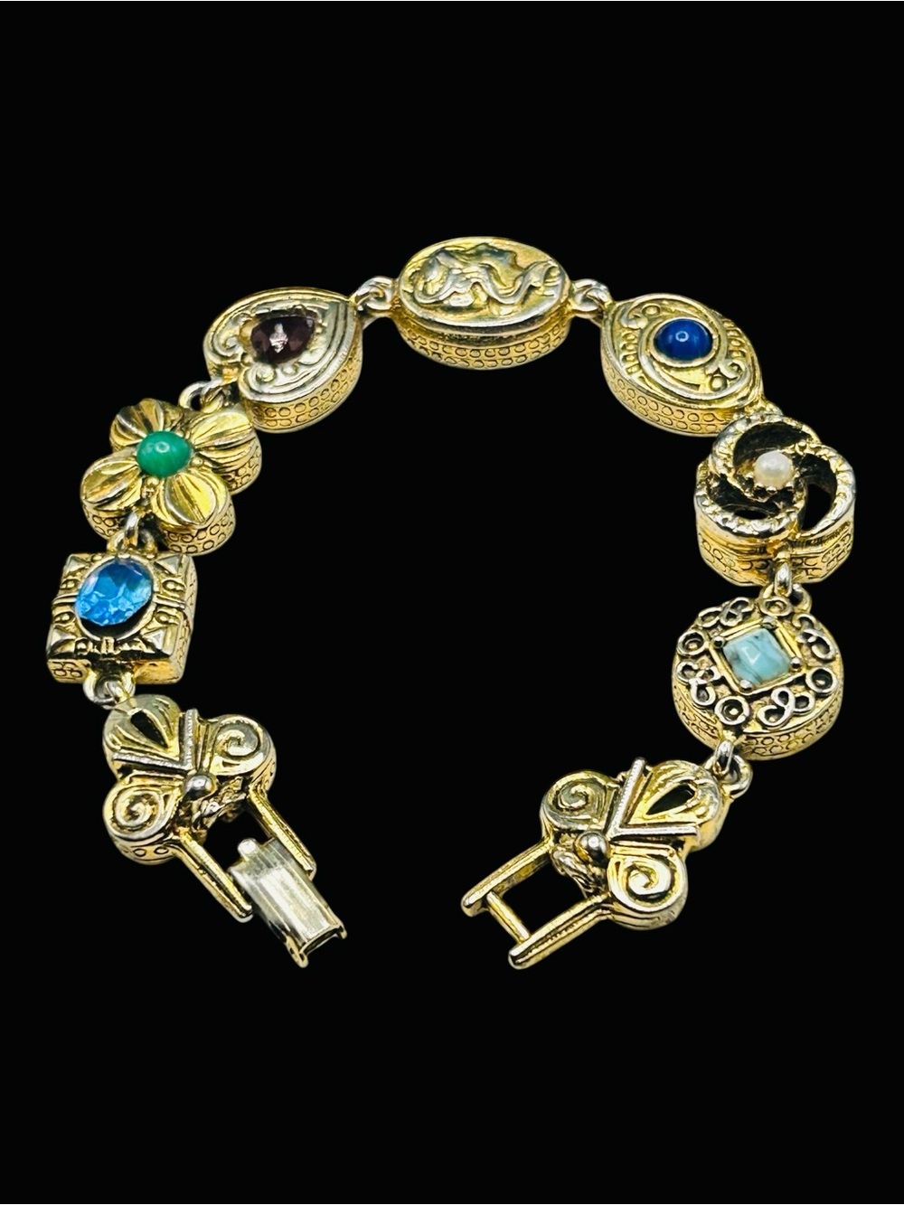 Vintage Goldette Victorian Revival Slide Style Charm Link Bracelet